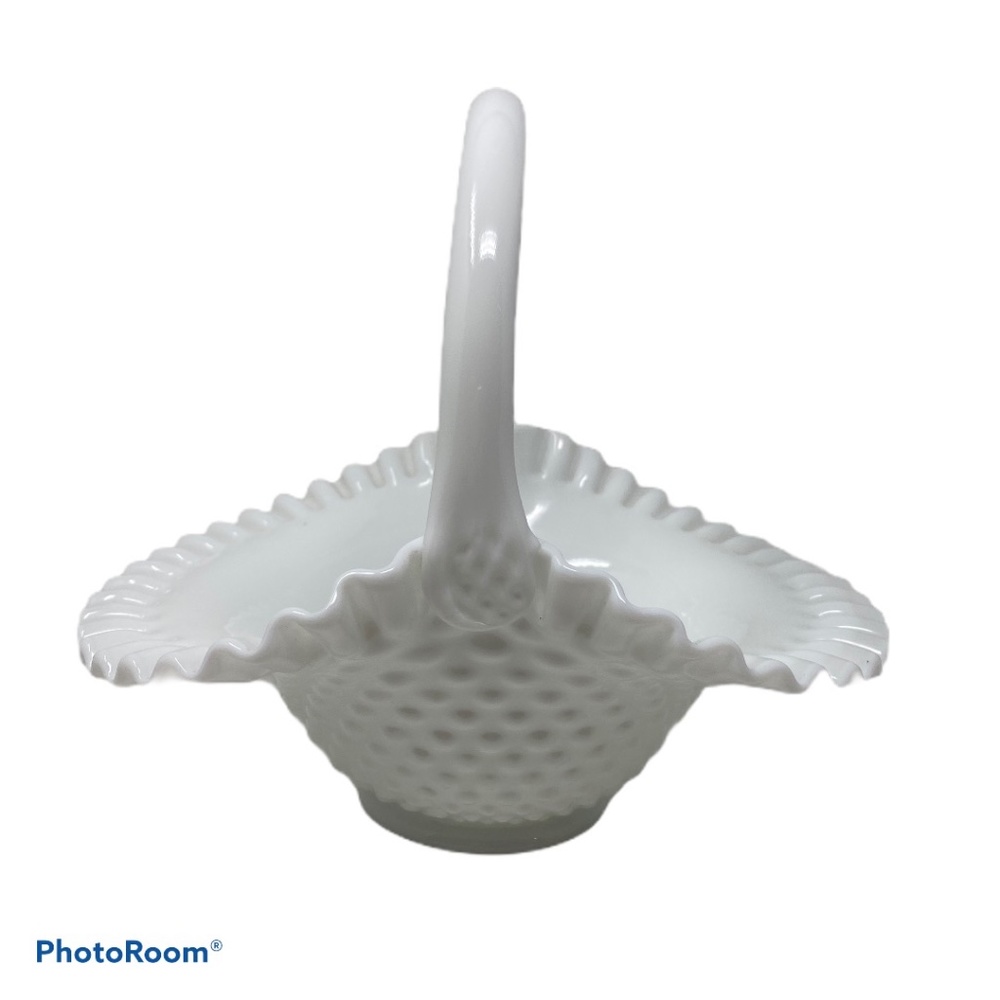 Vintage FENTON Milk Glass Hobnail Basket